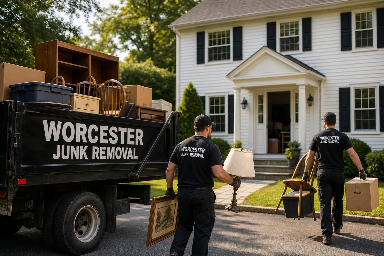 Worcester Junk Removal truck and crew completing a professional property cleanout in Worcester