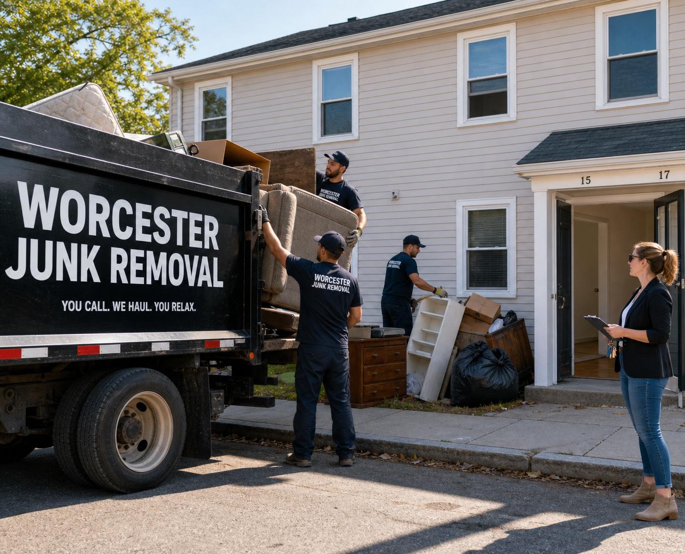 Worcester Junk Removal crew clearing a recently vacated apartment for a fast rental turnover